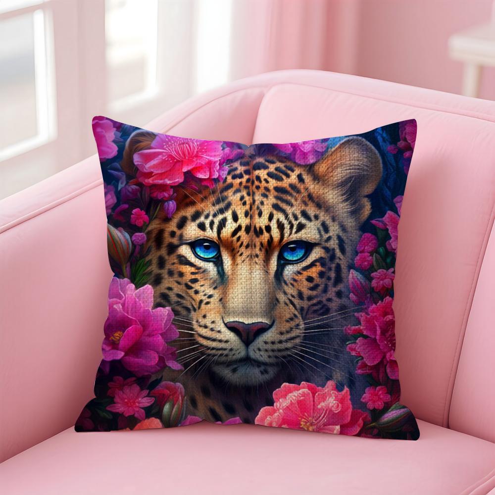 Fashion Leopard Cushion Cover Natural Linen Pillow Case Double-Sided Print Decorative Sofa Pillowcase Home Decor Gift