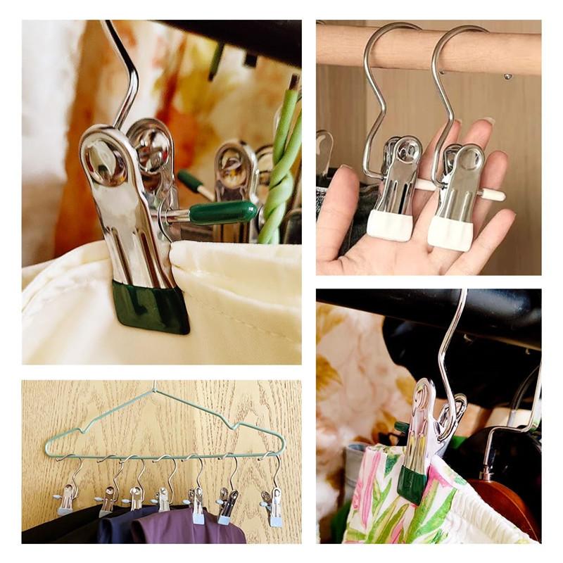 10/20pcs Stainless Steel Clothespins with Hook Laundry Organizer Portable Hanging Clip Closet Hanger Efficient Clothes Management