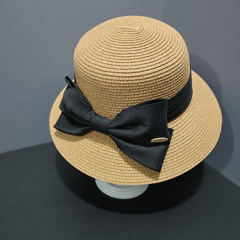 Nový Hepburn styl slaměný tkaný ležérní elegantní baret s mašlí dámský cestovní módní všestranný klobouk typu 'basin' slunečník slaměný klobouk