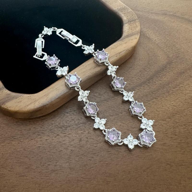 French Luxury Amethyst Flower Zircon Bracelet - Chic, Versatile, Elegant Jewelry
