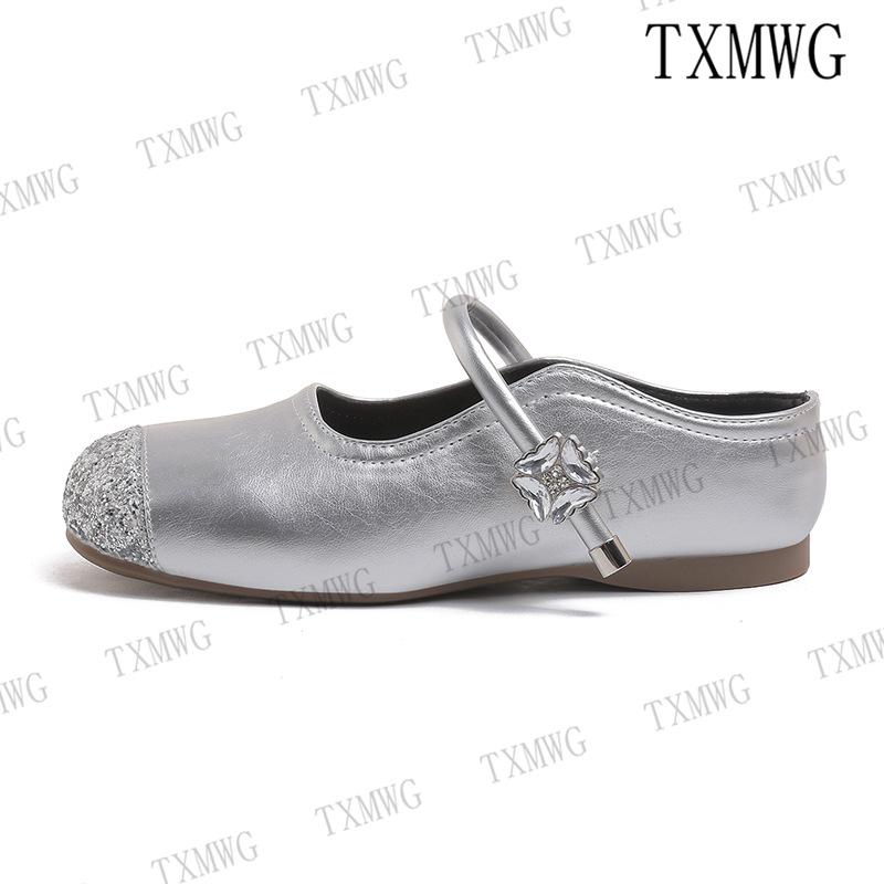 Outer slippers women's 2025 new summer flat bottom inner height increase half slippers soft-soled sandals silver Mary Jane women's shoes