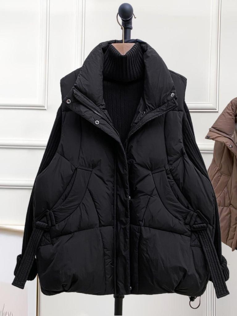 Jachetă Femei Mărimi Mari Lungime Medie Fără Mâneci - Vestă Groasă Călduroasă din Bumbac cu Puf pentru Toamnă/Iarnă