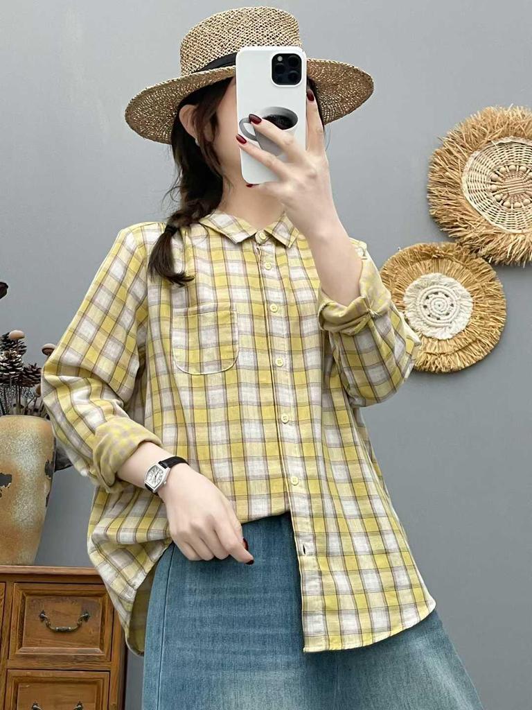 2026 Spring Women's Casual Plaid Long Sleeve Lapel Shirt - Versatile, Age-Reducing, and Relaxed Style