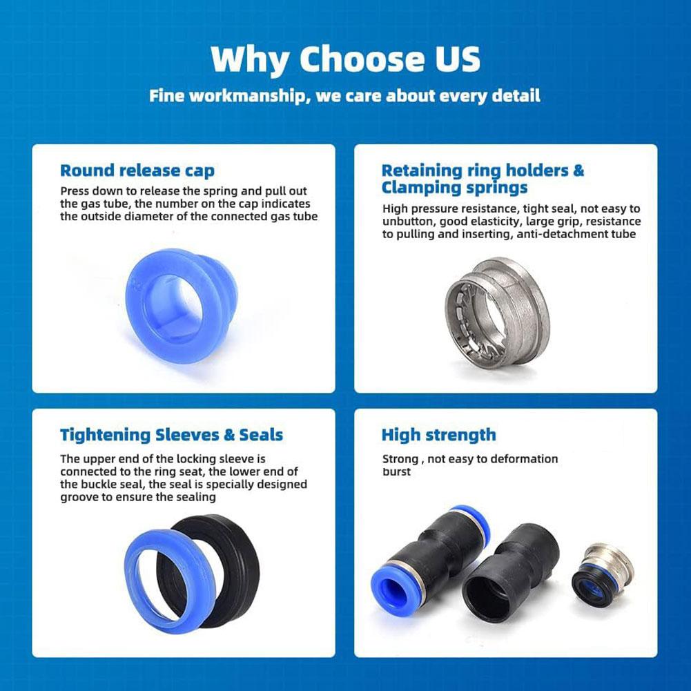 40Pcs/60pcs 1Box 1/4" OD PU/PY/PE/PL Kit Pneumatic Air Fittings Hose Connector Quick Release Connector