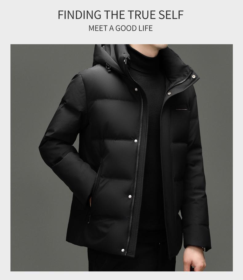 Men's 90% Goose Down Hooded Winter Jacket – Casual, Warm, Fashionable, Short Coat
