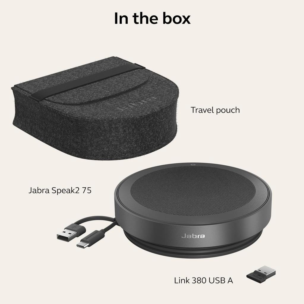 Jabra Speak2 75 Link 380a Speakerphone with USB-A Dongle [] Top-of-the-line conference microphone speaker with noise-canceling functionality, wired