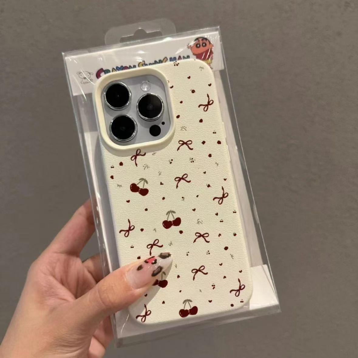 

Bow Cherry Leather Pattern for IPhone16promax for Apple 13 Mobile Phone Case 12 Anti-fall 14 Silicone For Apple XSMAX