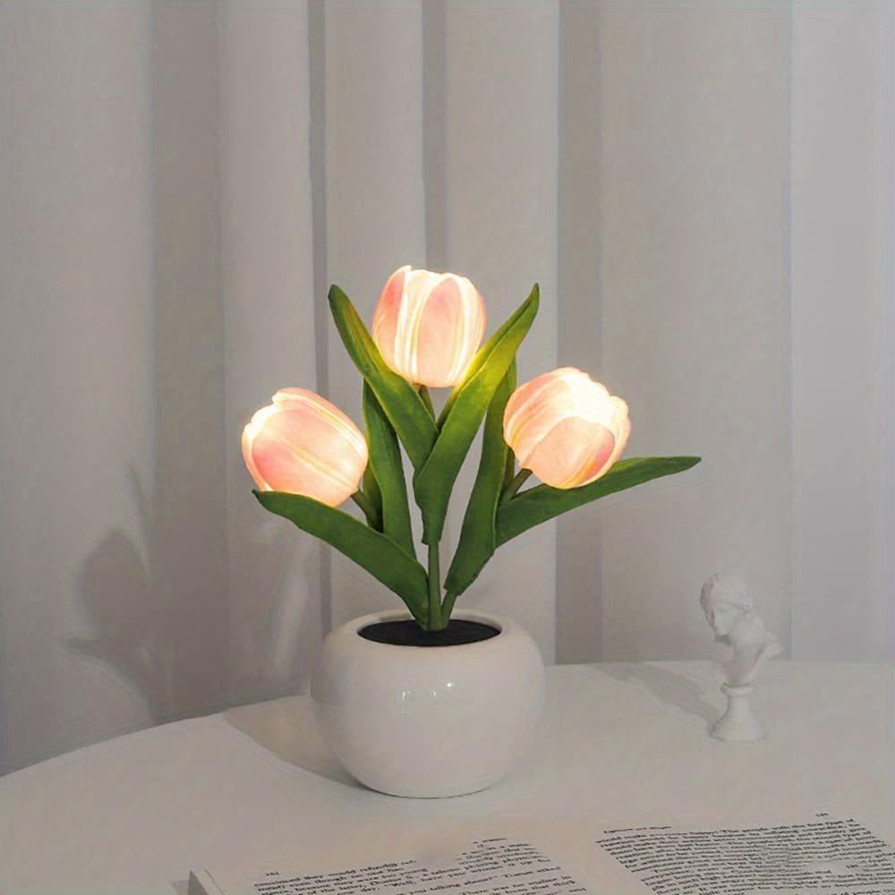 1pc USB Tulip Lamp Lights, LED Simulation Tulip Night Light with Vase, Table Lamp Ornaments for Home Living Room Desktop Decor, Best Mother's Day Gift