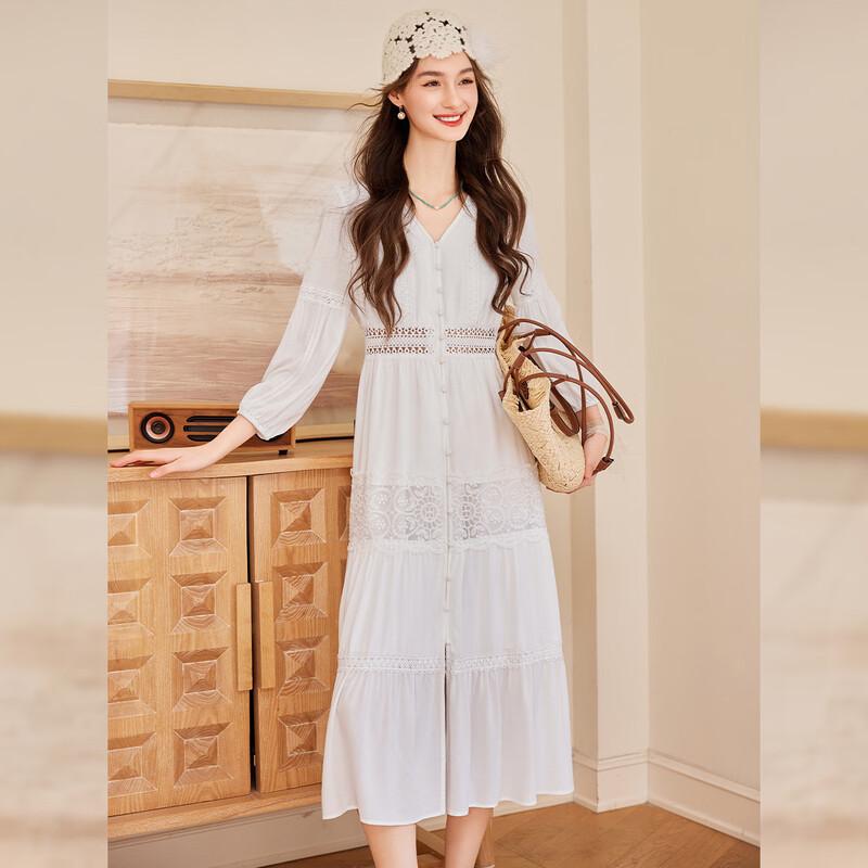 Bailuyu Women s V-Neck Lace A-Line Maxi Dress M