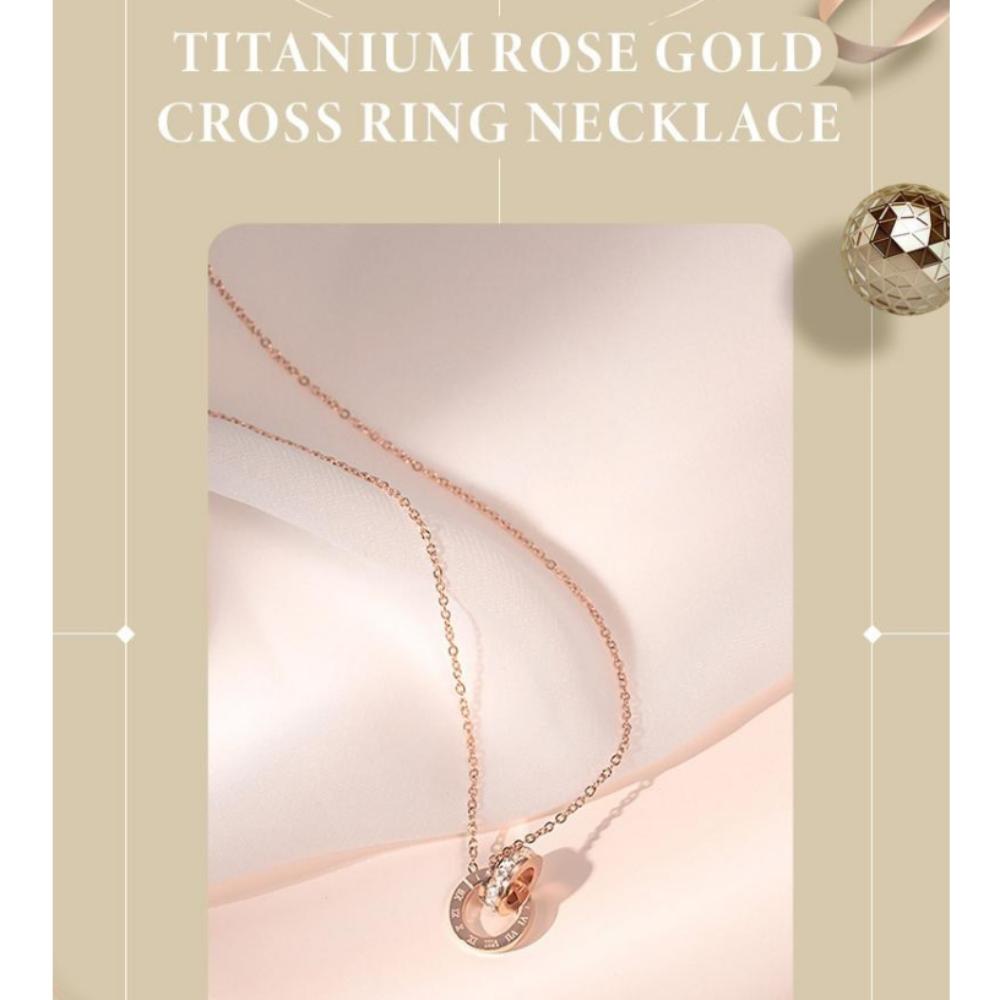 Voyager Titanium Rose Gold Cross Ring Necklace