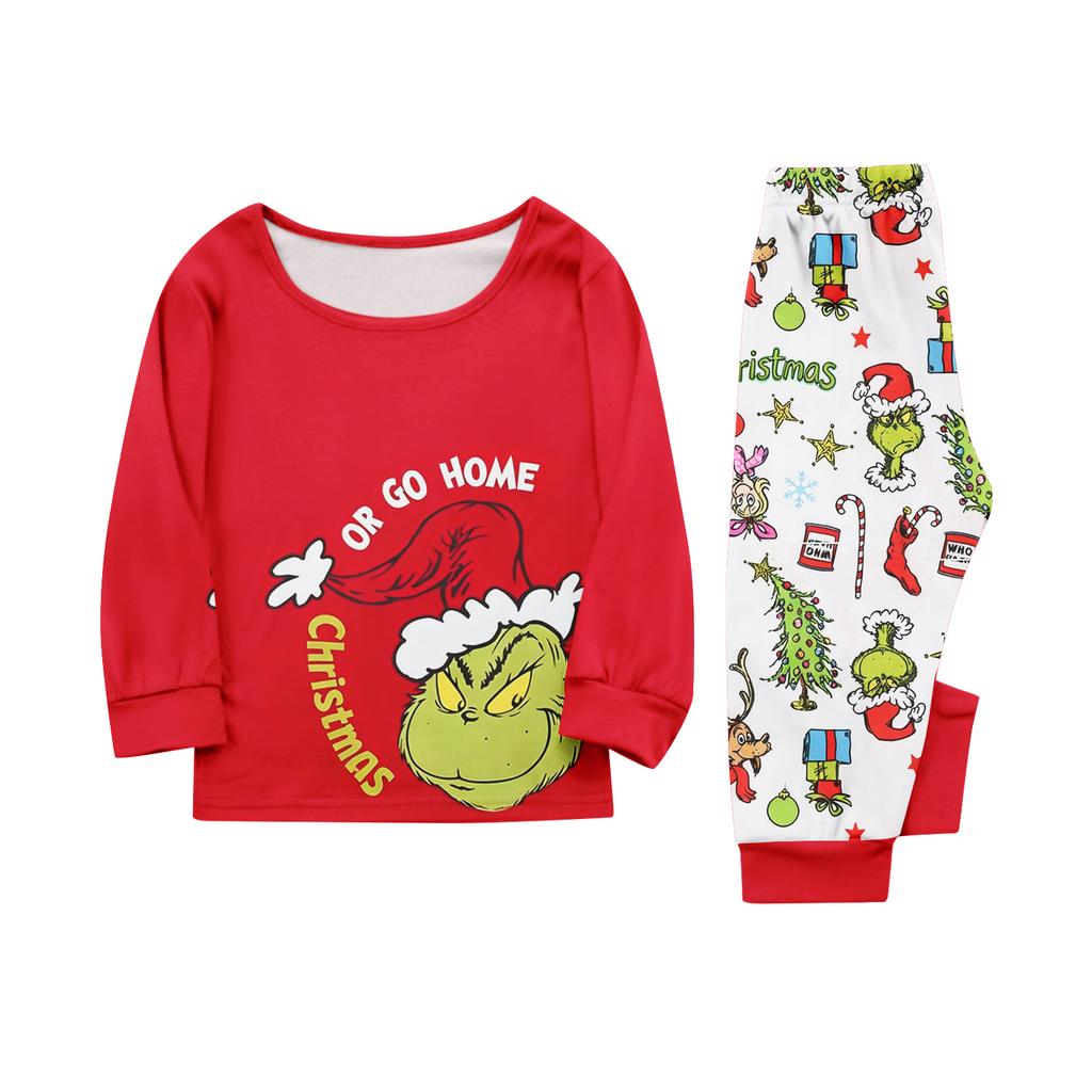 Christmas Print Family Matching Pajama Set Long Sleeve Long Pants Neck for Women Men and Kids
