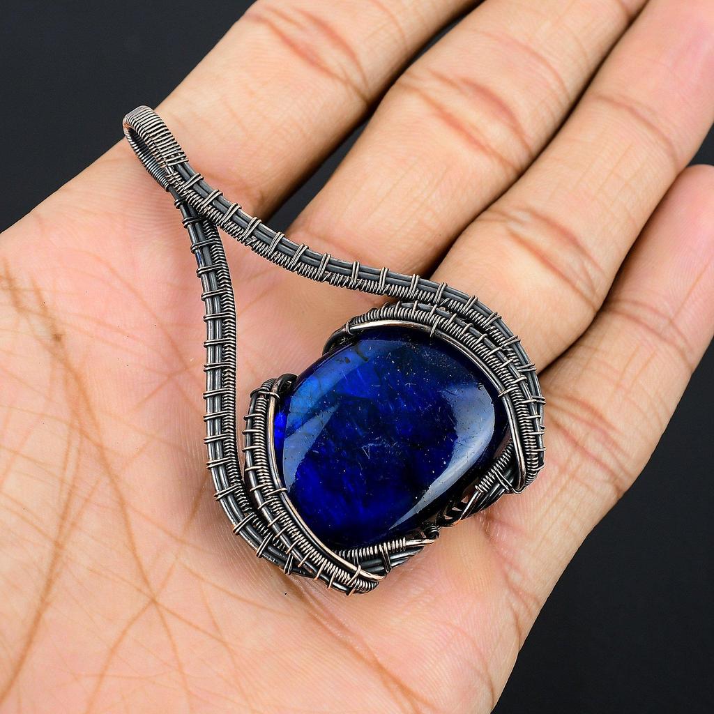 Blue Flash Labradorite Handmade Pendant, Natural Gemstone Jewelry, 999 Copper Wire Wrapped Pendant Jewelry, For Gift