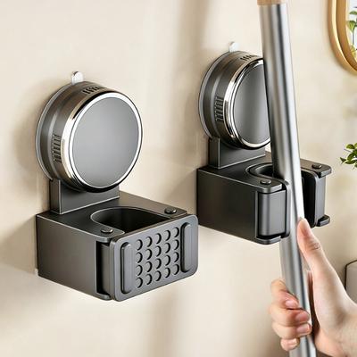 Premium Suction Cup Mop Broom Holder Strong Adsorption No Drill Detachable Wall Mount Bathroom Home Multi Storage Rack