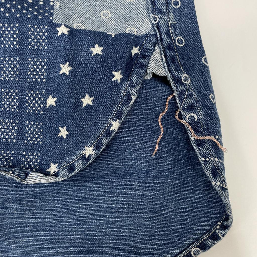 RRL Indigo X Blue Band Color Print Patchwork Shirt Tops M Indigo X blueUsed