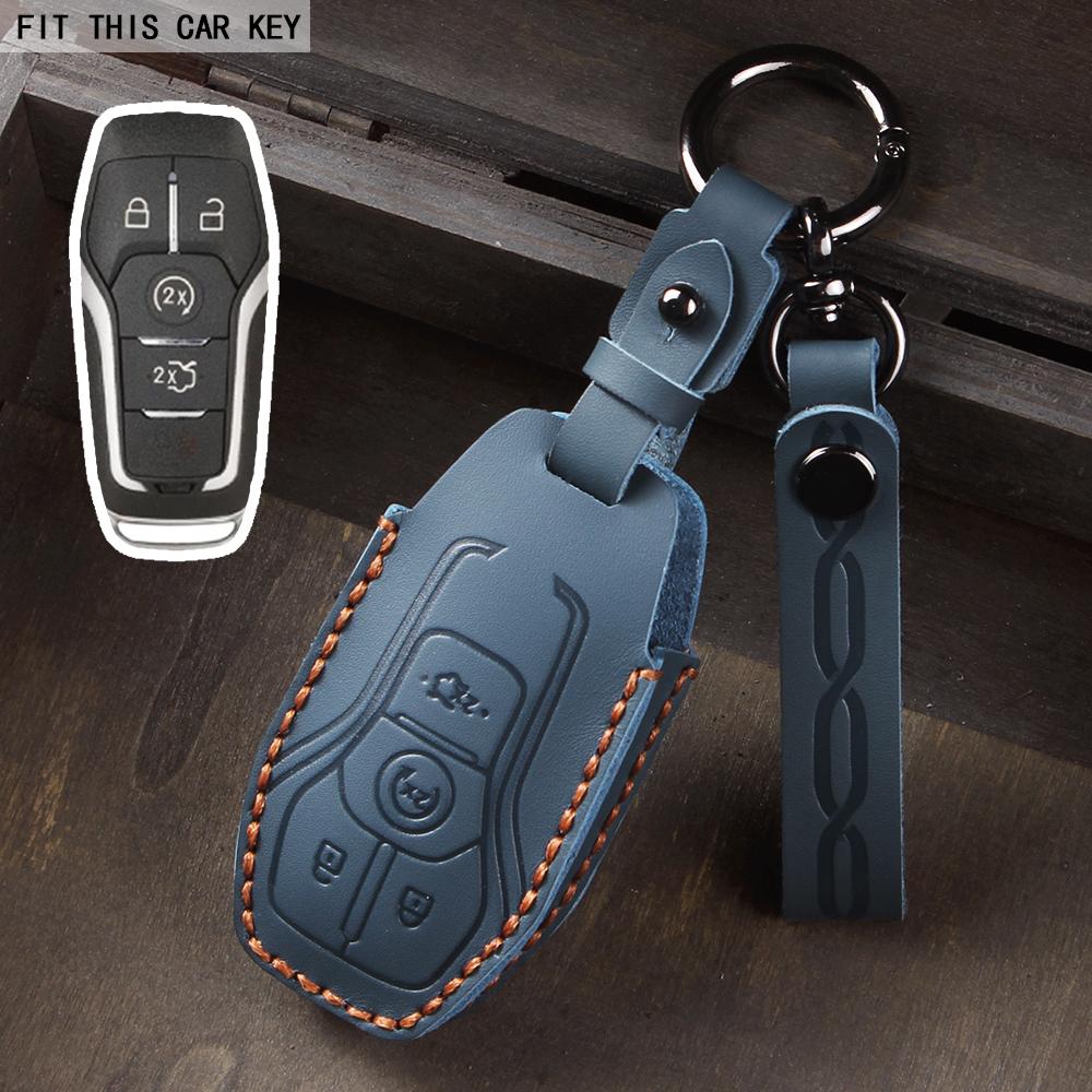 4 5 Buttons Leather Car Key Fob Case Cover Holder for Ford Fusion Explorer Mustang Edge F-150 Mondeo for Lincoln MKZ MKC MKX