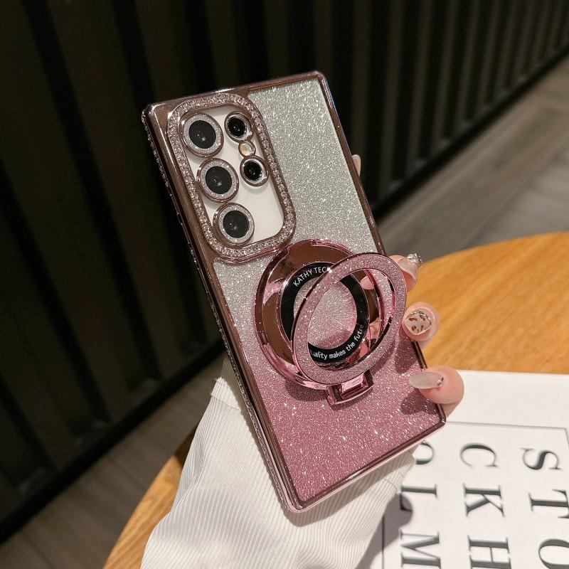 Luxury Magnetic Plating Stand Shockproof  Case For Samsung Galaxy S25 S24 S23 S22 Ultra Plus S24 FE Glitter Diamond BacK Cover