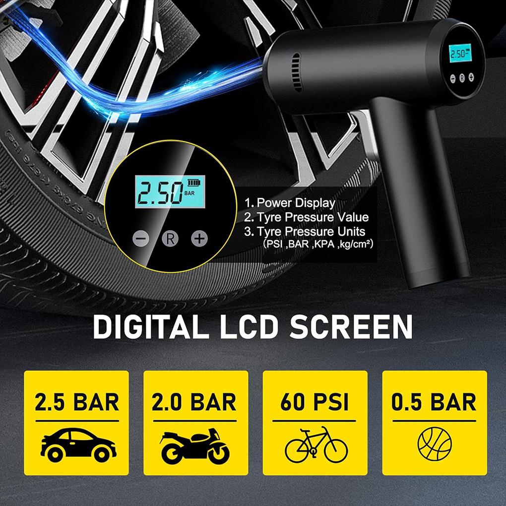 Cordless Tyre Inflator Air Compressor Inflator Inflatable Pump Portable Inflatable Pump LED Light