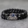 Retro 2Pcs Men Bracelet Set Turkey Evil Eyes Fatima Hand Braslet Natural Lava Sodalite Tiger Eyes Braclet Meditation Accessories