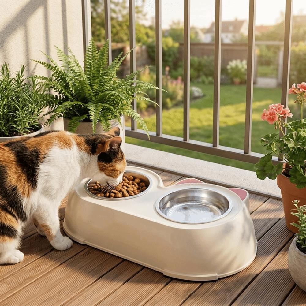 Non-Skid Base Pet Double Bowls Plastic Pet Water Feeder Cat Food Water Bowls  For Cats Dogs