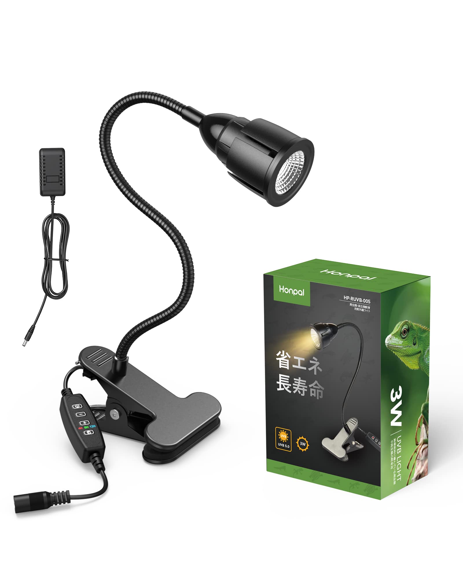 

Светодиодный ультрафиолетовый светильник Honpal Reptile UVA UVB с 3-уровневым таймером и 9-уровневой регулировкой света для амфибий 3 Вт для субтропиков, лугов, лесов, рептилий,