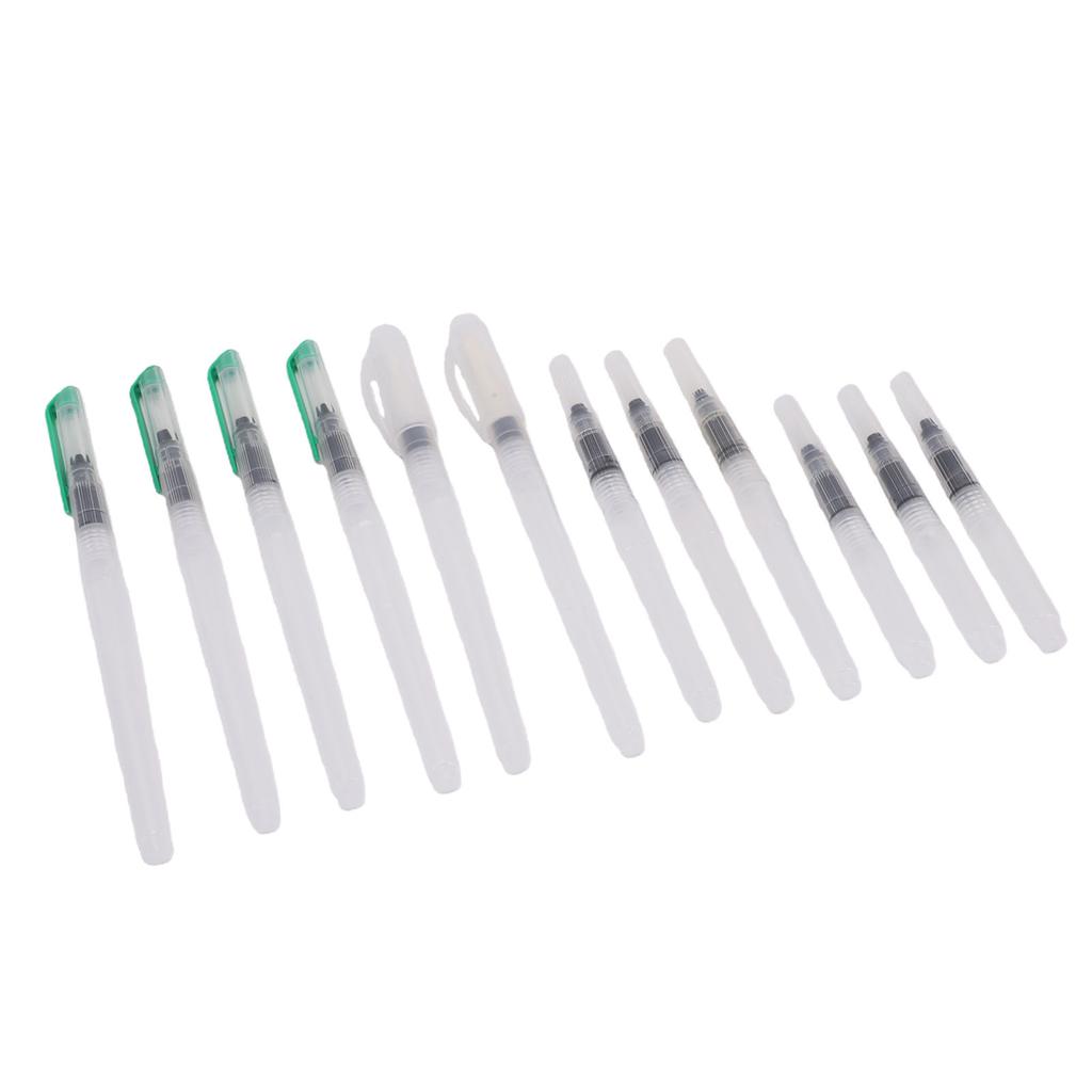 12 Pcs Water Brush Pen Set Large Capacity Refillable Watercolor Brush Pen for Painting Mixed White