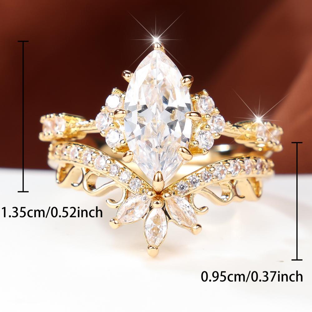 Stunning Gold Color Marquise Zircon Flower Ring Set for Women Daily Wear and Wedding