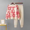Jacquard Knitwear Three-Piece Set: Cardigan & Pants - Casual Loose Fit