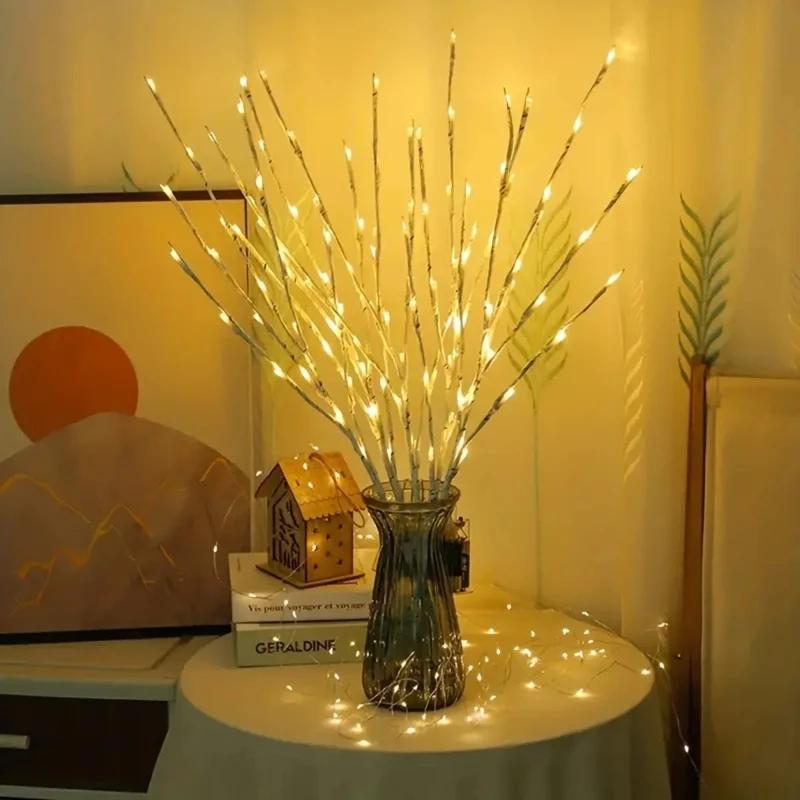 White Birch Branch Lights, 20 LED Willow Branch Fairy Lights, Indoor Lit Twig Lamp for Home Bedroom Fireplace Decor