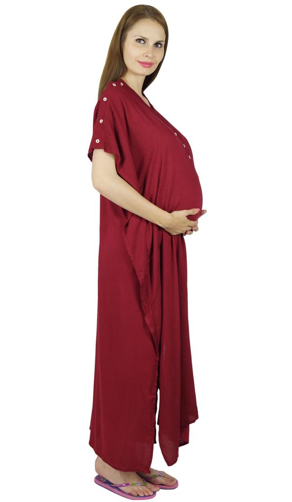 Bimba Kaftan de Maternité avec Ceinture Robe de Nuit d'Allaitement| Boutons Devant| Baby Shower