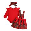 Autumn Baby Girls' Long Sleeve Ribbed Top & Plaid Overalls Skirt Set