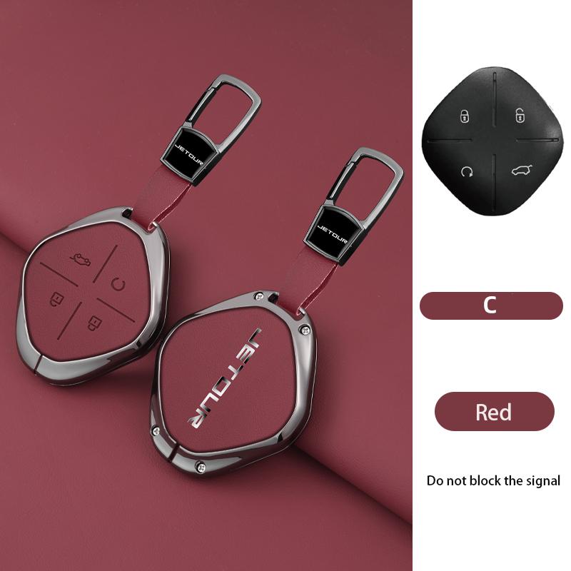 Zinc Alloy Genuine Leather Full Case Auto Key Fob Cover Fit For Jetour Dashing X-1 Plus Dtc Auto Smart Key Fob Protective Housing Auto Accessories