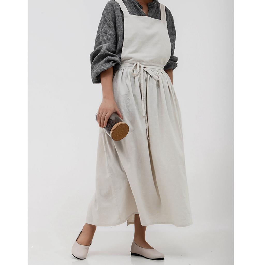 New Retro Medieval Cotton Linen Cooking Kitchen Aprons For Woman Dress Flower Shop Smock Hairdresser Bib Garden Overall