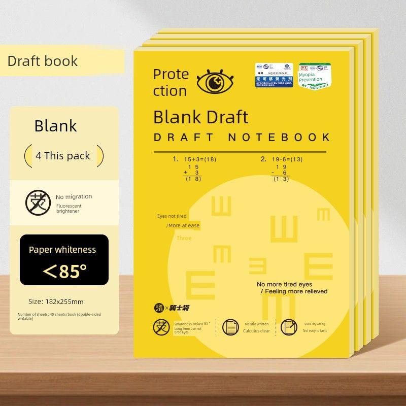 

Grade Three Class Two Eye Protection Scribbling Pad Thickened Blank Book Partition Scratch Paper Students Draft with Simple Notebook [4 Pack] Blank Inner Page