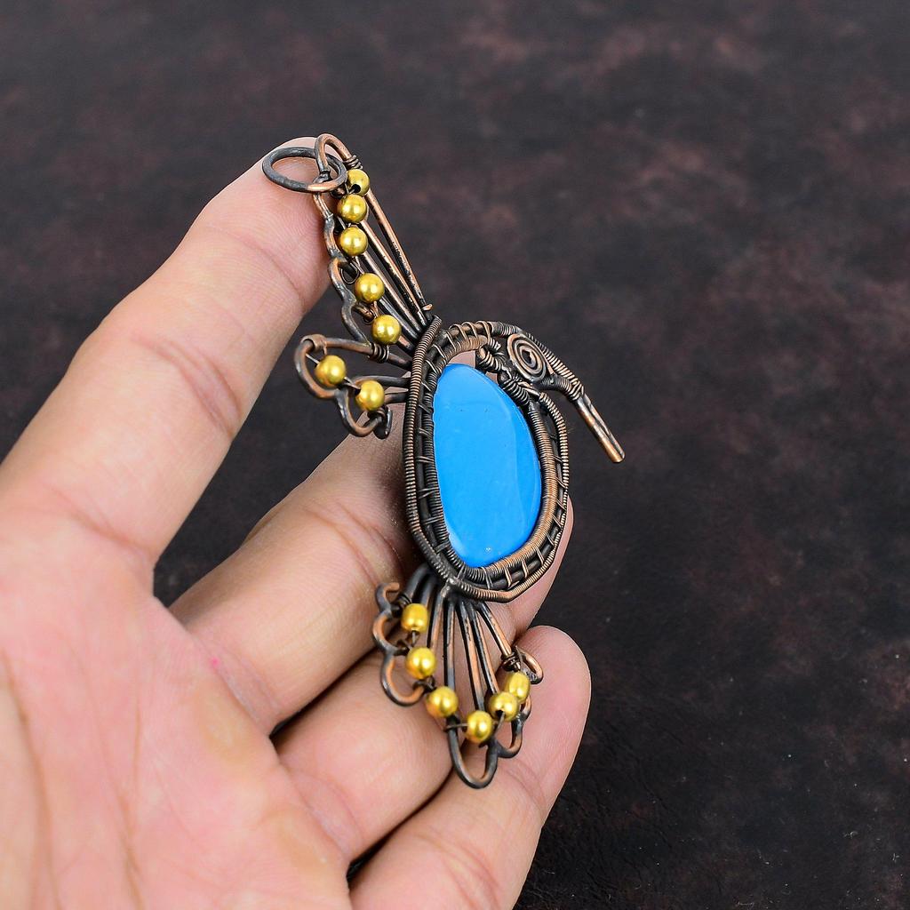 Sleeping Beauty Turquoise Pendant Copper Wire Wrapped Jewelry Bird Pendant Handmade Decent Pendant Copper Pendant Wire Wrap Gemstone Pendant