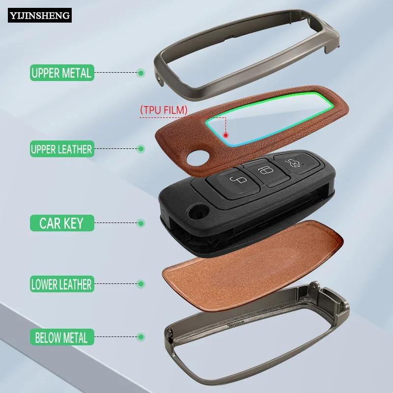 Zinc Alloy + Silicone Car Key Case Cover For Ford Fiesta Ranger C-Max S-Max Focus 3 4 Galaxy Mondeo Transit Tourneo Custom Mk4