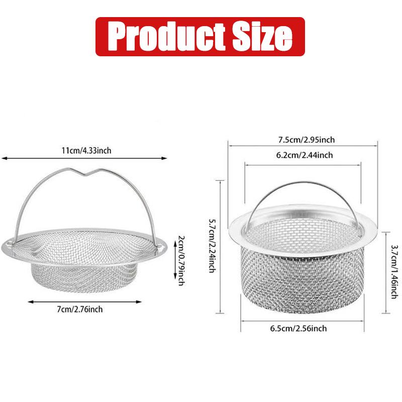 1/2/3Pcs Stainless Steel Kitchen Sink Strainer Thickened Anti Clog Drain Filter Leak Proof Mesh For Sink Basket Debris Catcher
