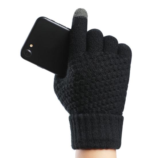 1 Pair Women Men Autumn Winter Knitting Gloves Solid Color Thickened Ribbed Cuffs Ridding Gloves Touch Screen Windproof Gloves