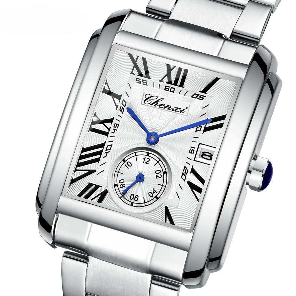 8216 Casual Men's Quartz Watch Fashion Square Waterproof Stainless Steel Strap Calendar Classic Business Watches for Men