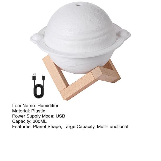 Planet Nachtlicht Luftbefeuchter 200ML Kapazität Leiser USB Mini-Luftbefeuchter mit Holzständer für Zuhause Büro Schlafzimmer Nachttischlampe Schreibtisch-Luftbefeuchter