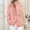 Herbst Winter Einfarbig Langärmliger V-Ausschnitt Strickjacke Brusttaschen Damen Top Mode Jacquard Pullover Vielseitiger Mantel Weiblich