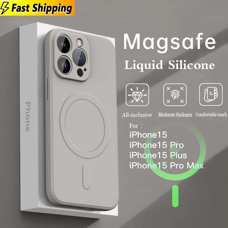 Luxury Official Magsafe Liquid Silicone Case For iPhone 15 14 13 12 11 Pro Max 15 Plus Mini Magnetic Wireless Charge Soft Cover