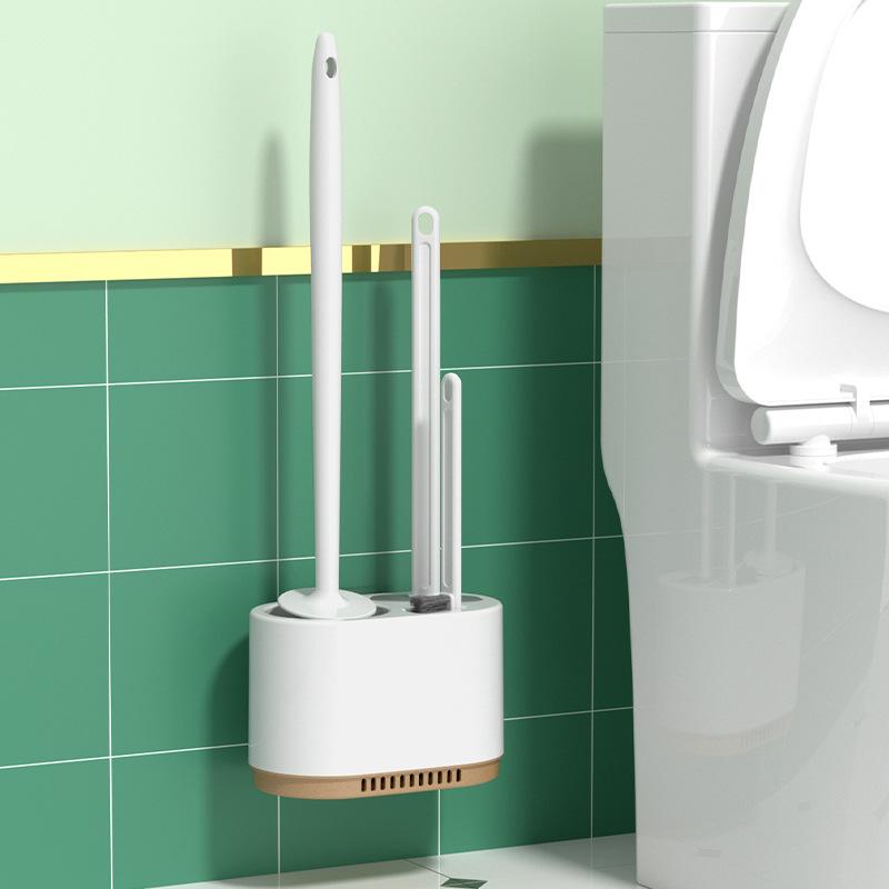 Wall-Mounted 3-in-1 Drainable Toilet Brush Set for Bathroom Corner Cleaning
