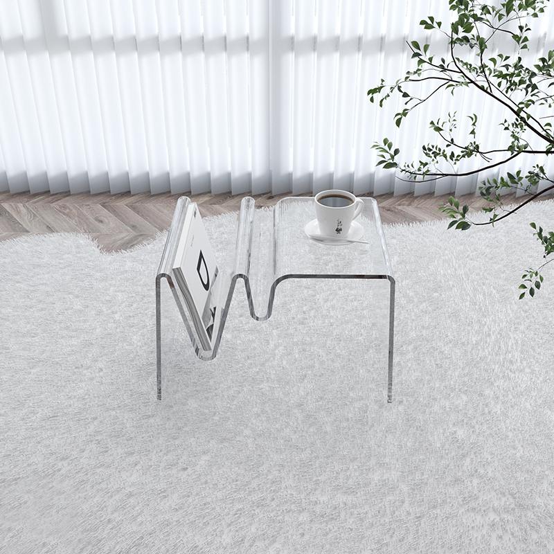 Modern Acrylic Sofa Side Table Transparent Nordic Minimalist Coffee Table with Creative Magazine Rack Small Desk for Living Room