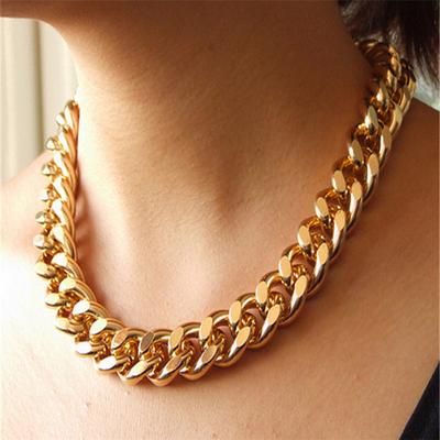 Χοντρό κίτρινο γεμισμένο Unisex Στερεό κράσπεδο αλυσίδα HipHop Rocker Rapper Μεγάλο Κολιέ Κοσμήματα