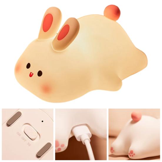 Ztlumitelné noční světlo králíček, noční lampička králíček se senzorem na dotyk, 3 úrovně jasu, dobíjecí stolní lampička králíček pro dětskou a dospělou ložnici