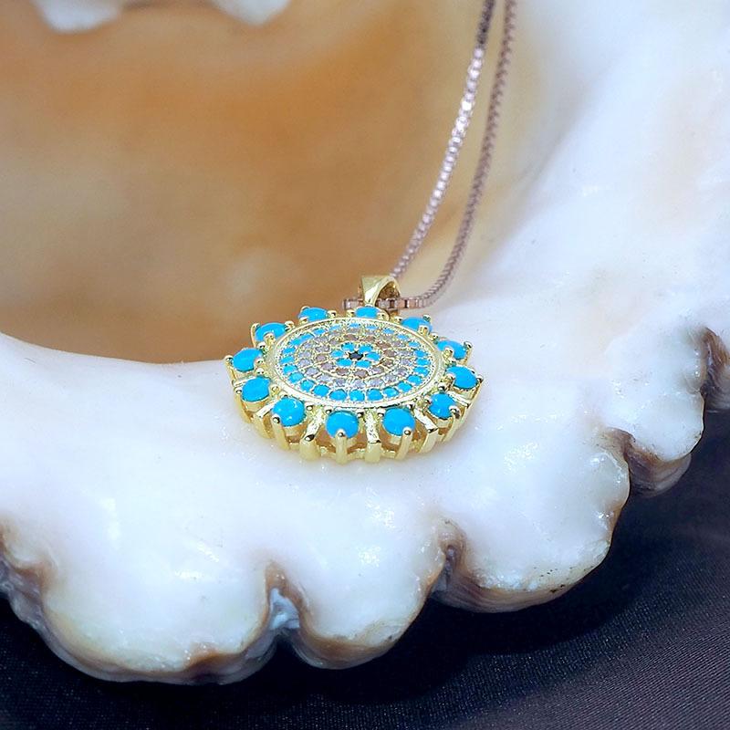 Collier Mi-long En Or 14 Carats Avec Pendentif Dauphin Et Turquoise - Bijou Occasion