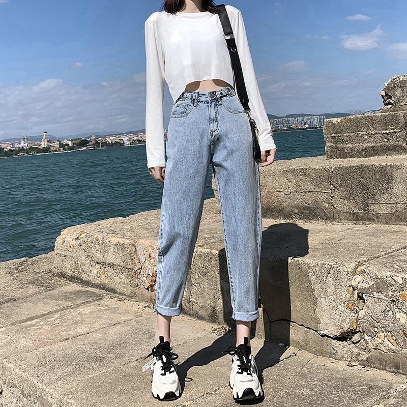 High-waisted Light-colored Jeans Women's Summer Straight Loose and Thin Section Harlan Daddy Carrot Cropped Pants Versatile Bottoms