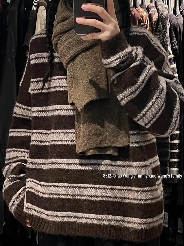Xiao Wang's 8512 Winter Korean Style Plus Size Striped Pullover Sweater