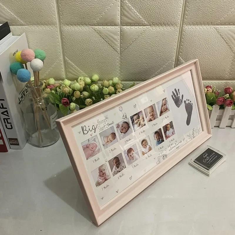 39X21 Cm Baby Wachstum Foto Rahmen 12 Monate Hand und Fuß Drucke Memorial Infant Ein Jahr Alt Wachstum Rekord Kreative Foto Rahmen