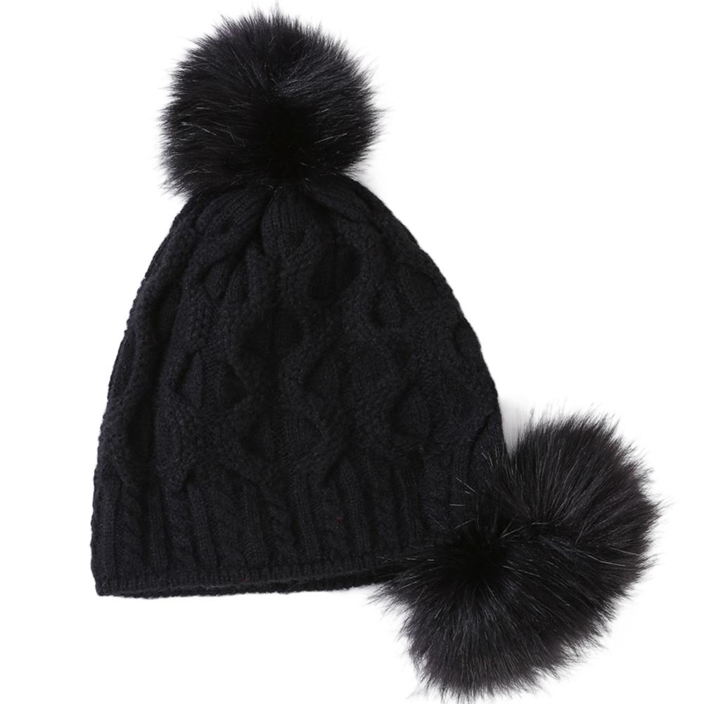 Women Knitted Cap Warm Woolen Hat with Plush Fuzzy Balls for Autumn Winter